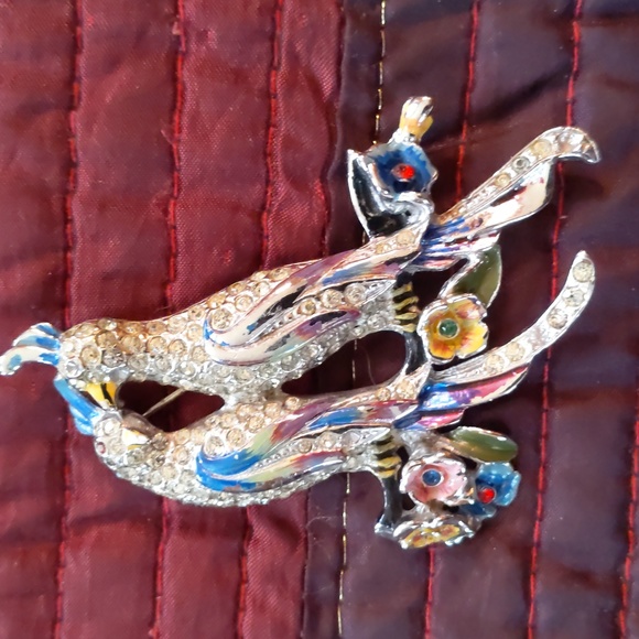 CORO* rare 1940's vintage rhinestone 2 cockatoo brooch. Enamel rhinestone - Picture 1 of 8